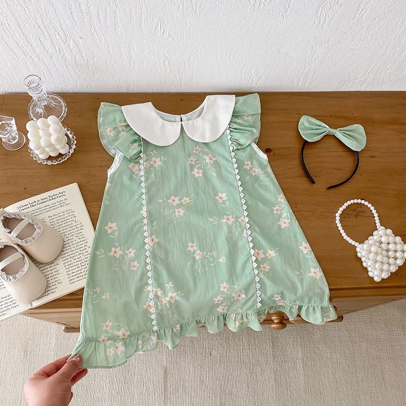 Baby Mädchen Strampler Mit Spitzenkragen Sommer Kleid A-linie_voghion.com