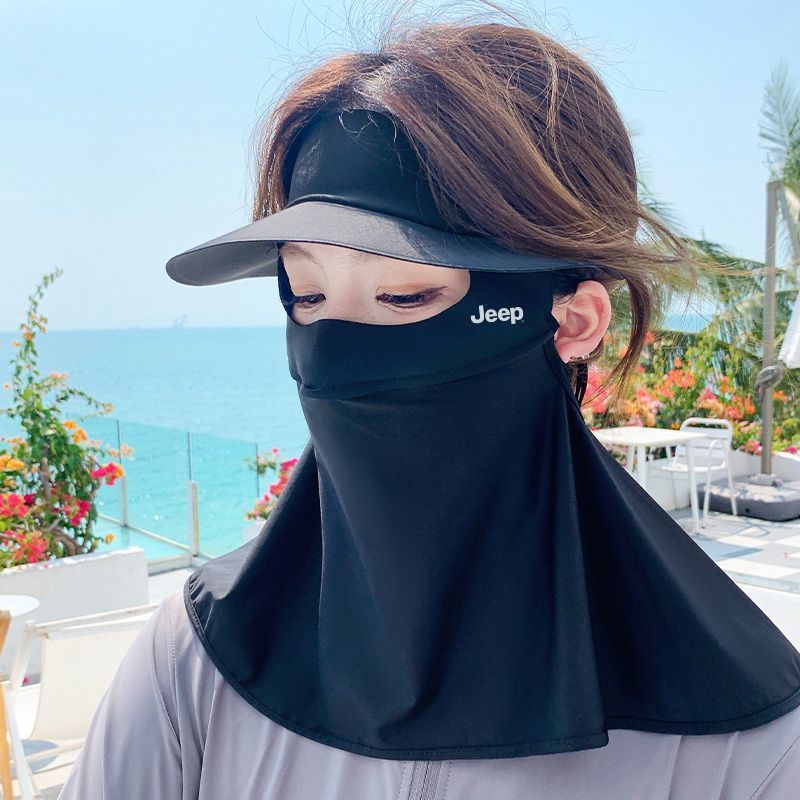 JEEP防晒面罩女防紫外线夏季骑行脸基尼冰丝开车全脸遮阳口罩帽子