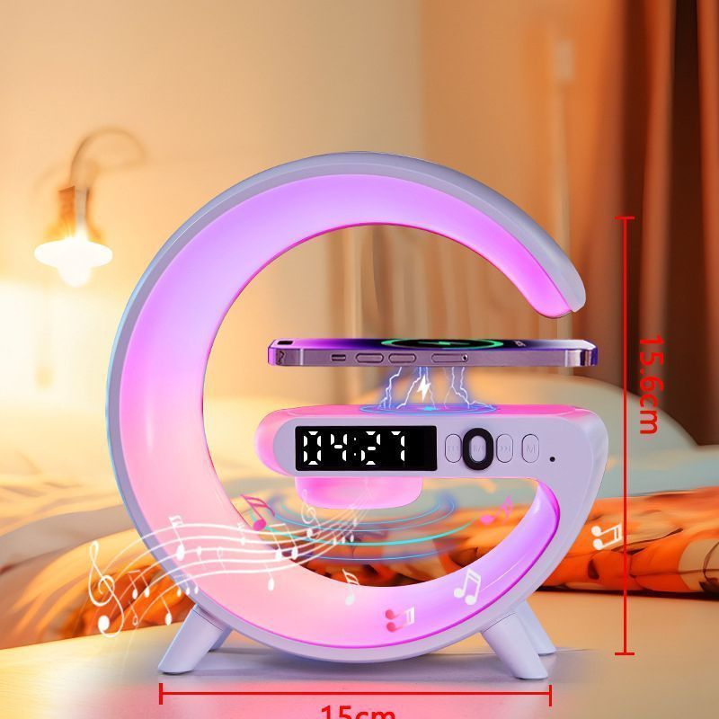 Sveglia con altoparlante Bluetooth 3 in 1 con ricarica wireless mobile, atmosfera, comodino, luce notturna abbagliante_voghion.com