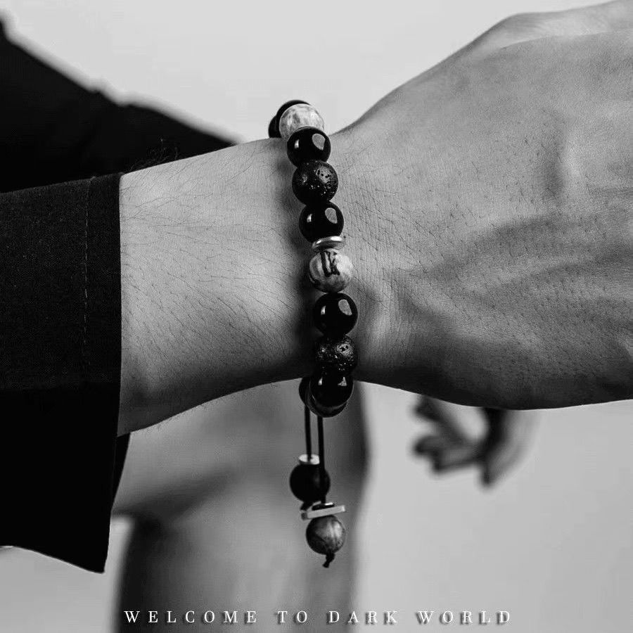 Volcanic Stone Beaded Bracelet, Planet Obsidian Bracelet For Men, Student Edition, Ins High-End Niche Jewelry Gift_voghion.com