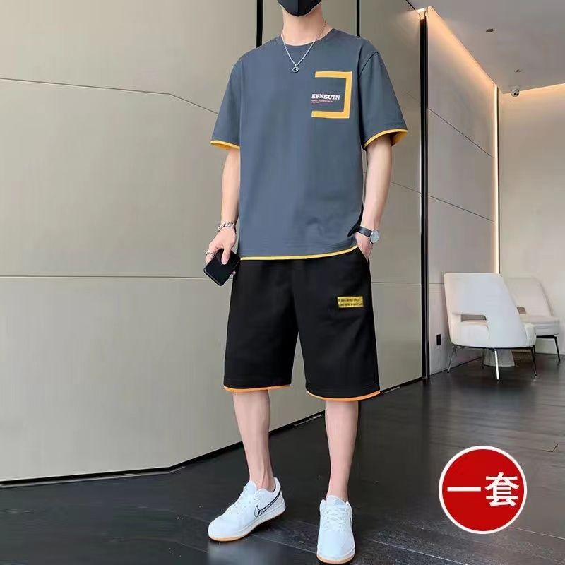 夏季短袖套装男士潮流潮牌衣服ins帅气休闲短裤宽松学生两件