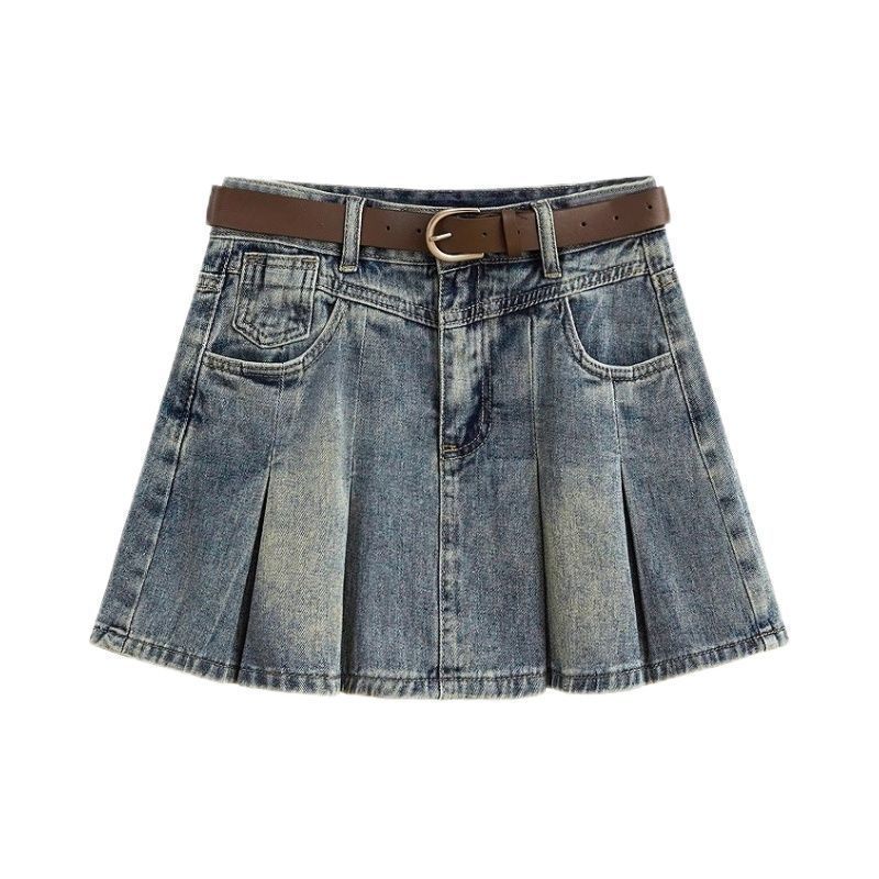 High-waisted denim A-line skirt early spring, autumn and summer 2024 new style small pleated skirt hot style for women