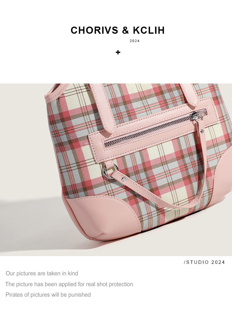 CHARHP&KEJNT2024 Checkered New Commuter Versatile Underarm Tote Contrast Shoulder Bag_voghion.com