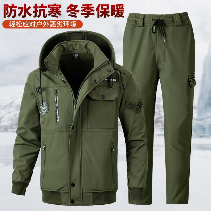 冬季冲锋衣套装一整套男加绒加厚防风防水保暖户外迷彩登山服休闲