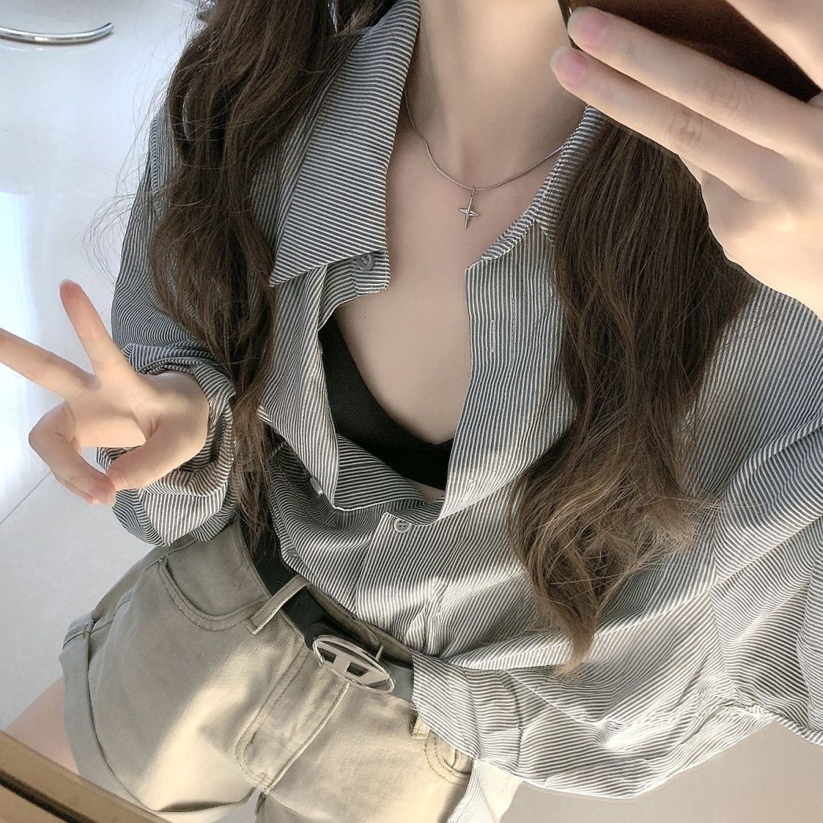 Collana con ciondolo a forma di piccola stella in acciaio al titanio per donna, stile dolce e cool, catena in argento con serpente e croce_voghion.com