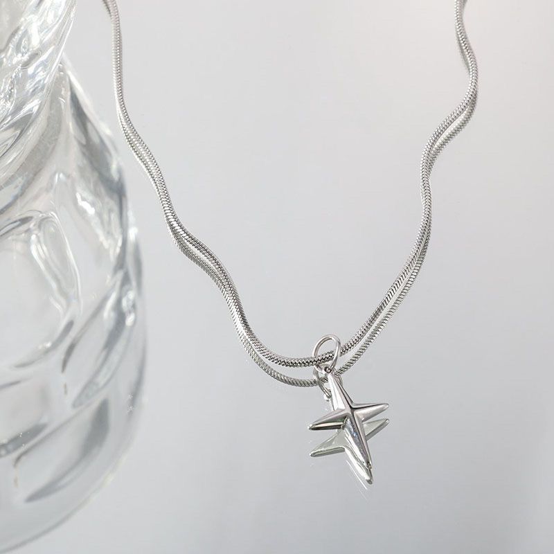 Collana con ciondolo a forma di piccola stella in acciaio al titanio per donna, stile dolce e cool, catena in argento con serpente e croce_voghion.com