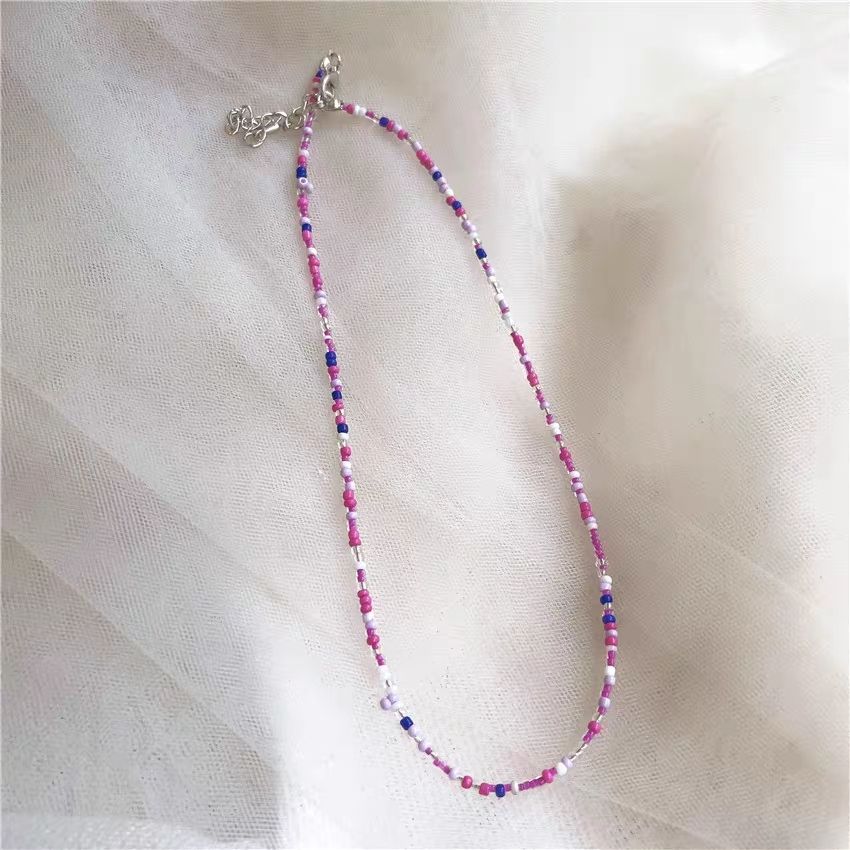 Korean retro colored beaded rice bead necklace girl style rainbow rice bead necklace bohemian color necklace