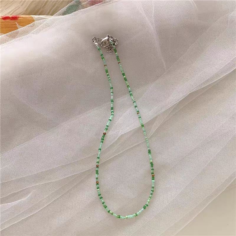 Korean retro colored beaded rice bead necklace girl style rainbow rice bead necklace bohemian color necklace