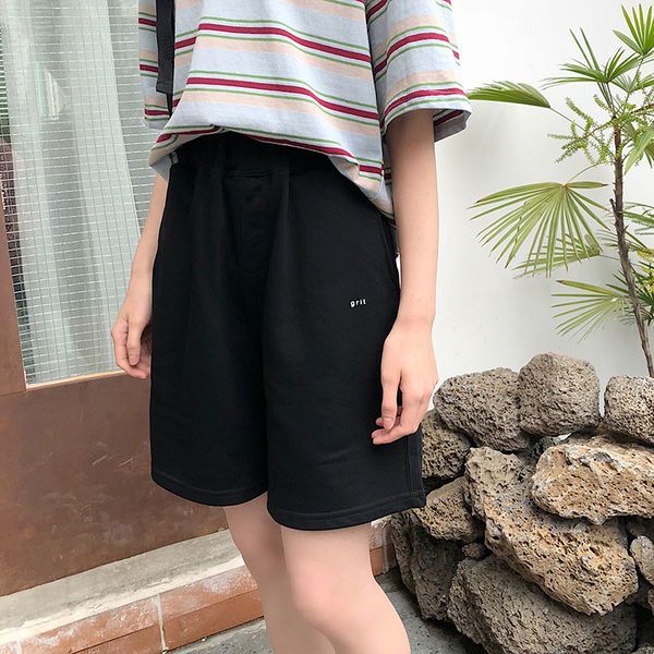 100% pure cotton trousers women's summer BF medium pants straight Hong Kong style loose wide leg casual sports shorts ins trend