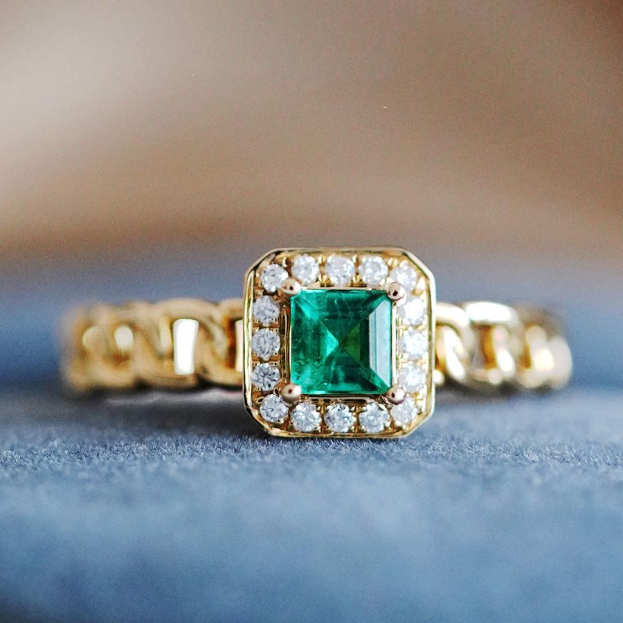 Green Diamond Ring S925 Sterling Silver Adjustable Retro Style_voghion.com