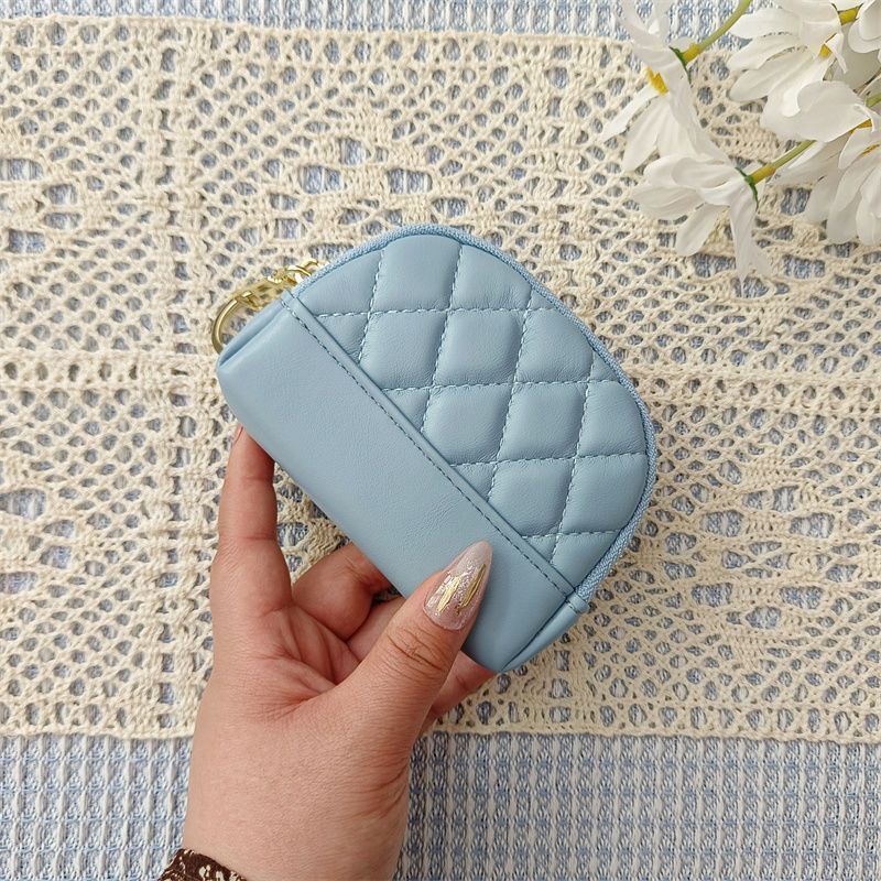 Porta-moedas compacto feminino, modelo coreano 2025, com bordado simples, acolchoado, zíper, porta-cartões, mini carteira e porta-chaves._voghion.com