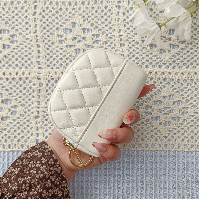 Porta-moedas compacto feminino, modelo coreano 2025, com bordado simples, acolchoado, zíper, porta-cartões, mini carteira e porta-chaves._voghion.com