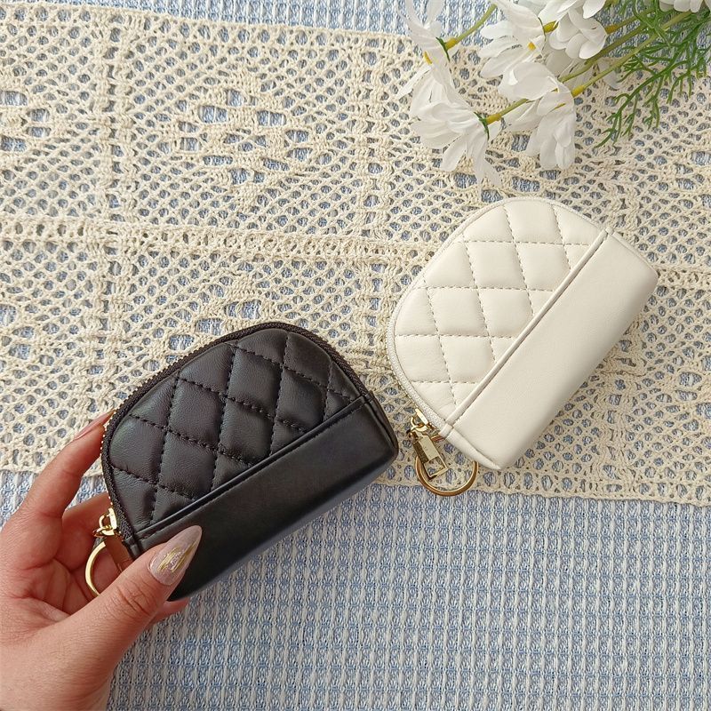 Porta-moedas compacto feminino, modelo coreano 2025, com bordado simples, acolchoado, zíper, porta-cartões, mini carteira e porta-chaves._voghion.com