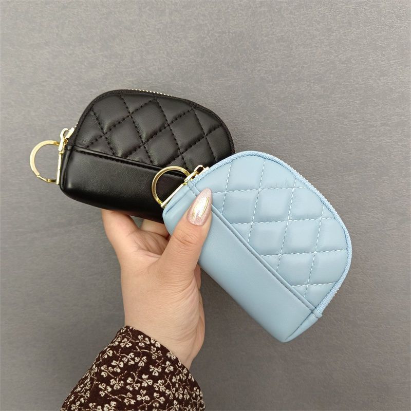 Porta-moedas compacto feminino, modelo coreano 2025, com bordado simples, acolchoado, zíper, porta-cartões, mini carteira e porta-chaves._voghion.com