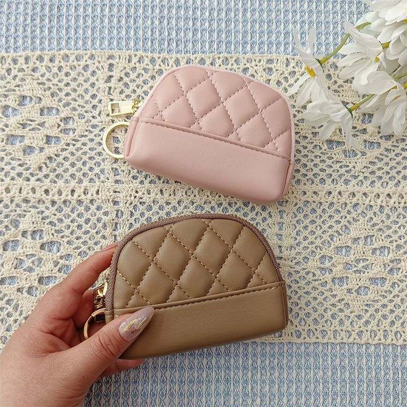 Porta-moedas compacto feminino, modelo coreano 2025, com bordado simples, acolchoado, zíper, porta-cartões, mini carteira e porta-chaves._voghion.com