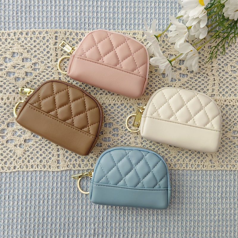 Porta-moedas compacto feminino, modelo coreano 2025, com bordado simples, acolchoado, zíper, porta-cartões, mini carteira e porta-chaves._voghion.com