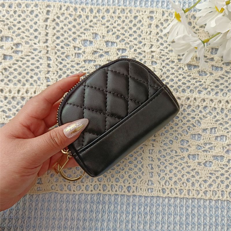 Porta-moedas compacto feminino, modelo coreano 2025, com bordado simples, acolchoado, zíper, porta-cartões, mini carteira e porta-chaves._voghion.com