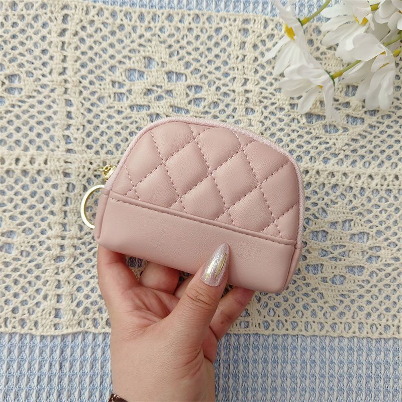 Porta-moedas compacto feminino, modelo coreano 2025, com bordado simples, acolchoado, zíper, porta-cartões, mini carteira e porta-chaves._voghion.com