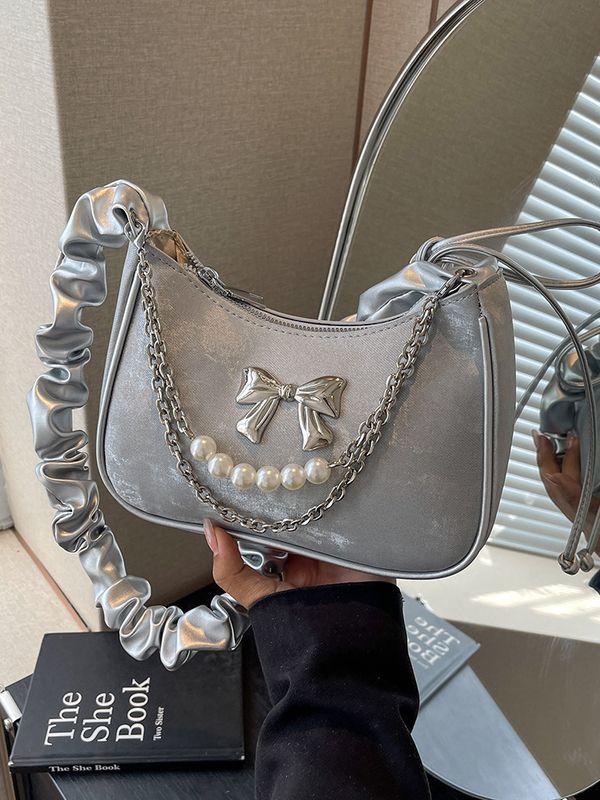 Borsa a mano in argento per donna nel 2024, nuovo design di nicchia alla moda, borsa a tracolla monospalla plissettata, catena di alta qualità_voghion.com