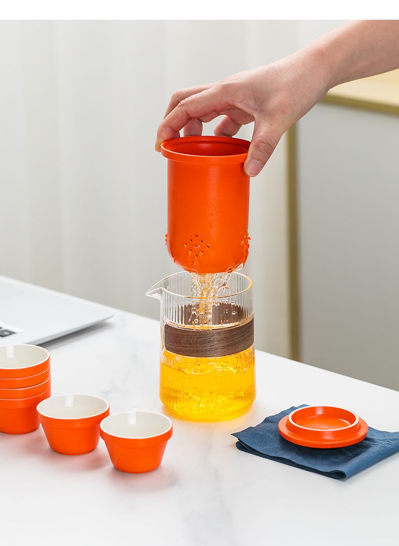 Ceramic Travel Tea Set With Glass Quick Cup For Camping And Home_voghion.com