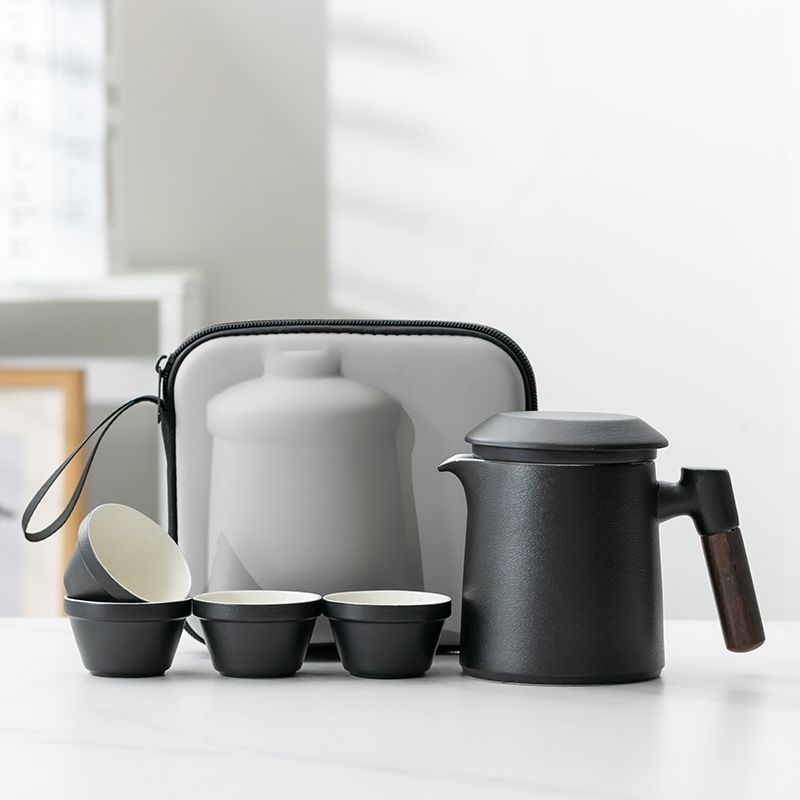 Ceramic Outdoor Travel Set, Portable Teapot, Home Tea Brewing Cup, Quick-use Cup With Storage_voghion.com