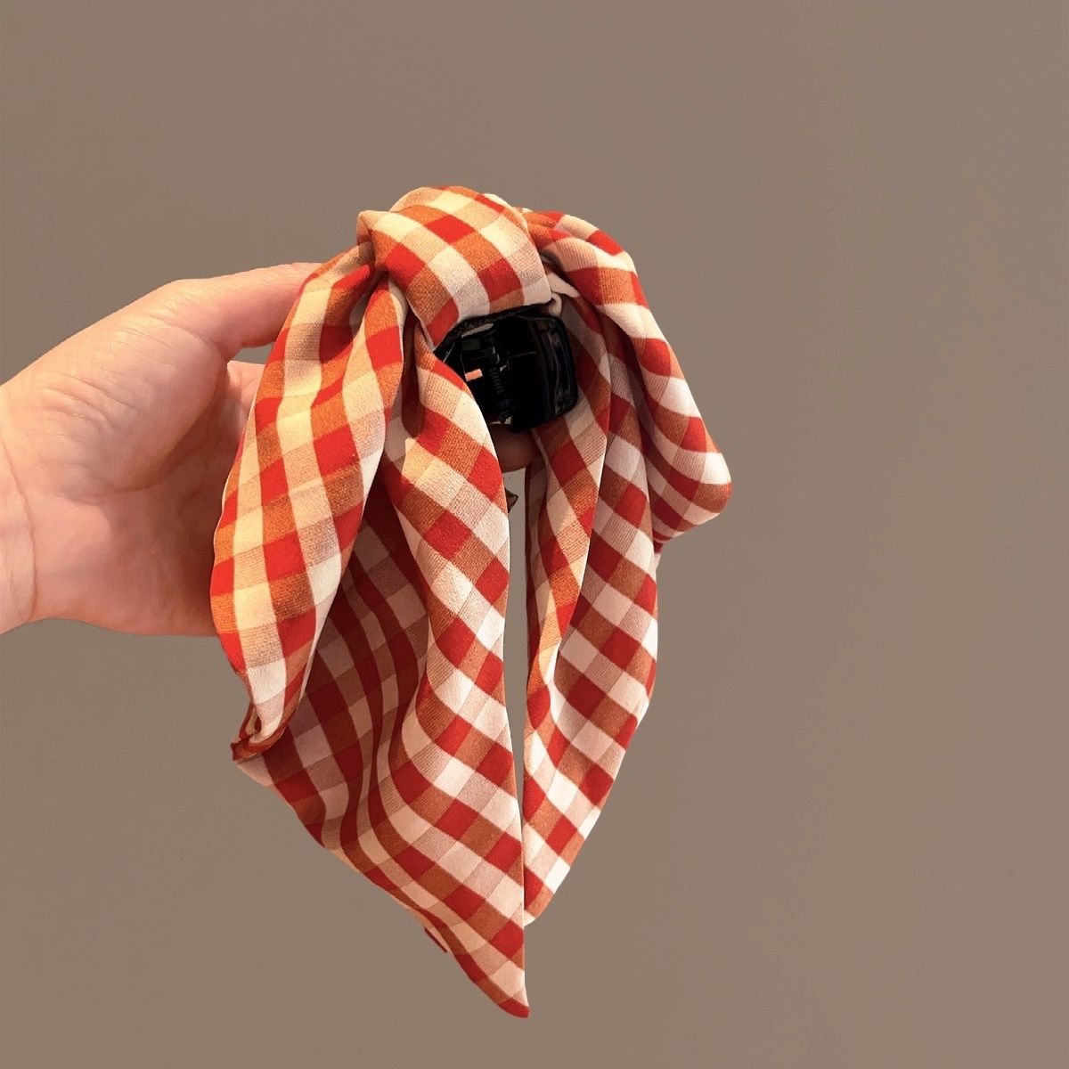 Pinza per capelli con fiocco orecchie coniglio rosso a quadri donna_voghion.com