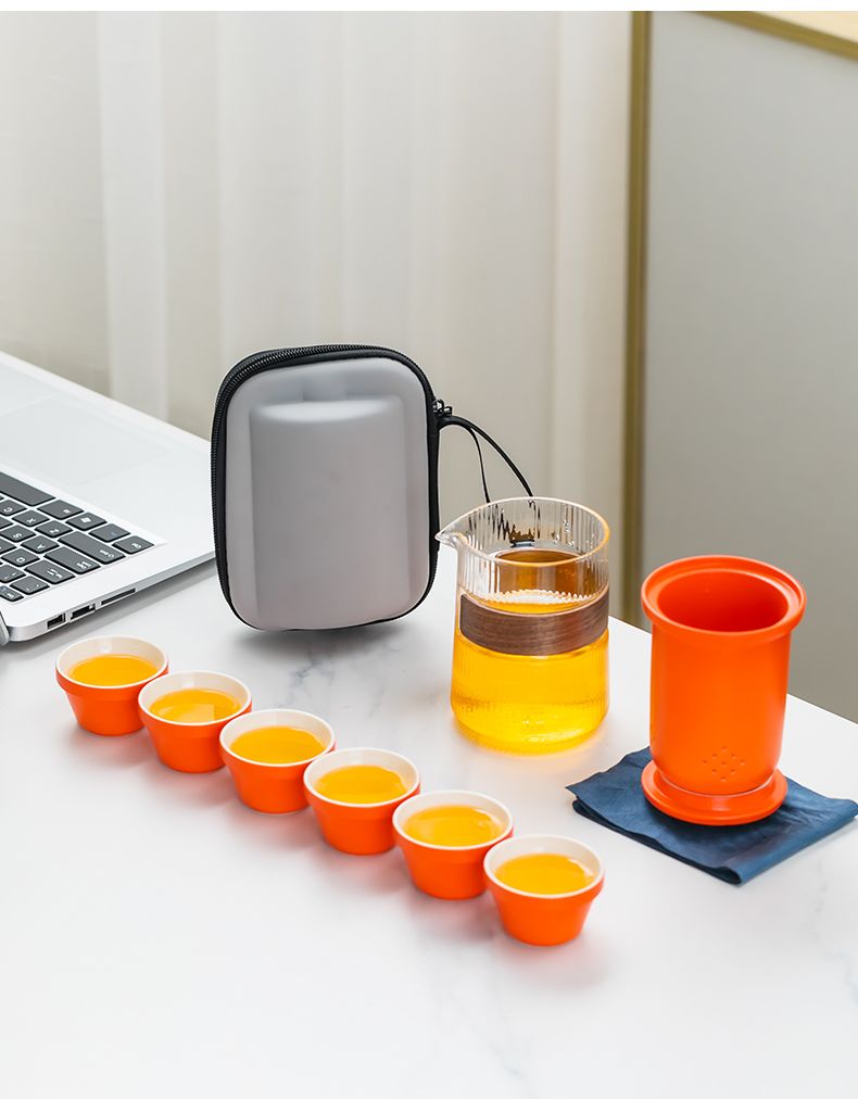 Ceramic Travel Tea Set With Glass Quick Cup For Camping And Home_voghion.com