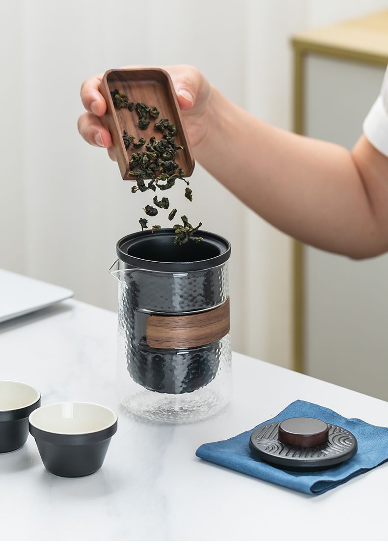 Ceramic Travel Tea Set With Glass Quick Cup For Camping And Home_voghion.com