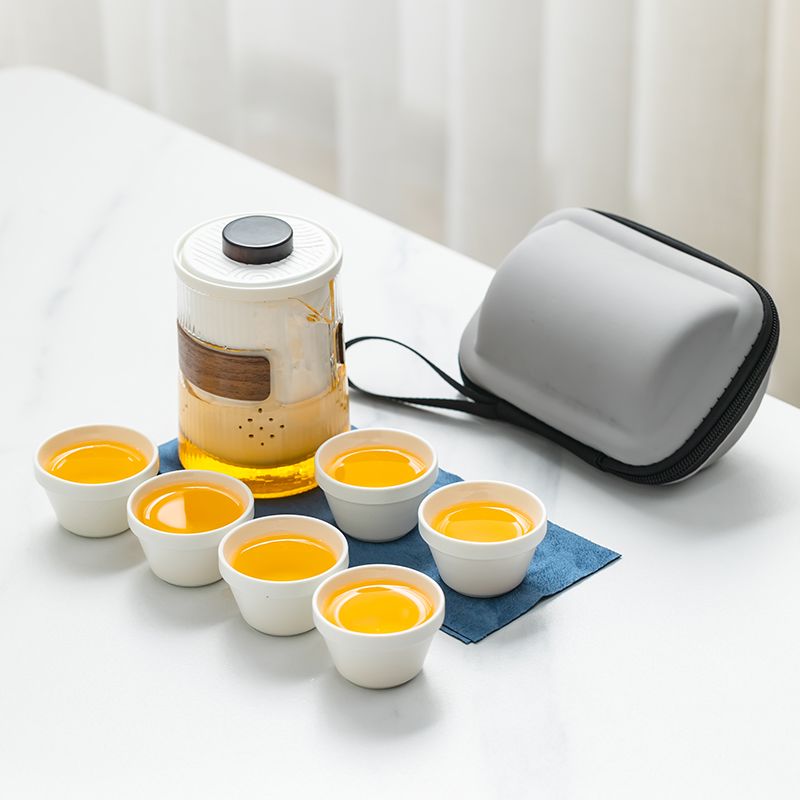 Ceramic Set Travel Kit, Glass Tea Quick Cup, Chinese Style, Full Set, Storage, Camping, Simple And Heat-resistant_voghion.com