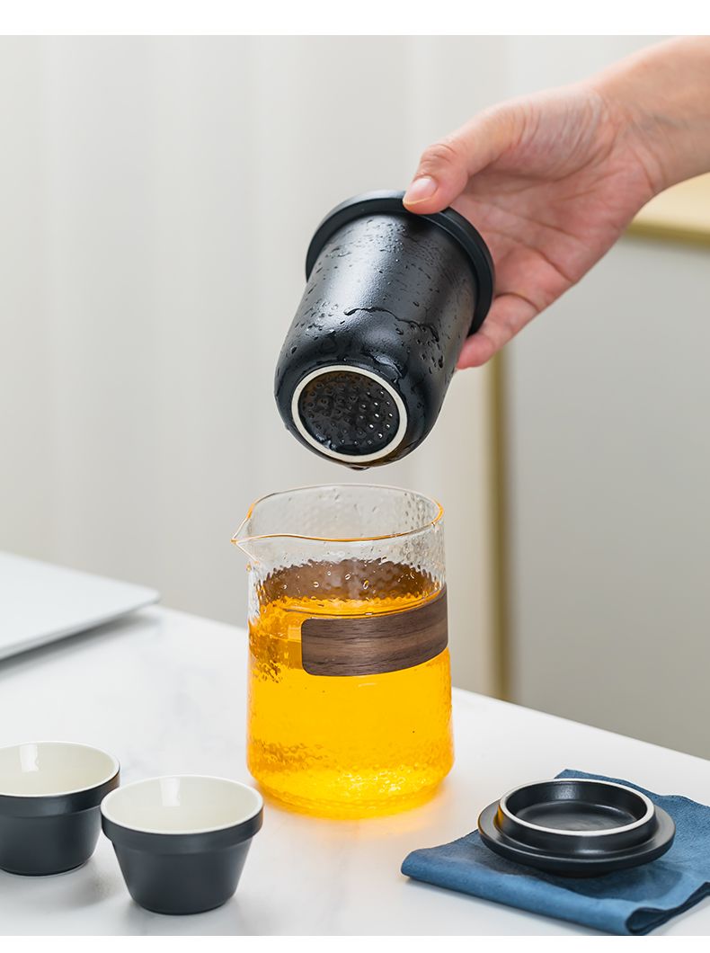 Ceramic Travel Tea Set With Glass Quick Cup For Camping And Home_voghion.com