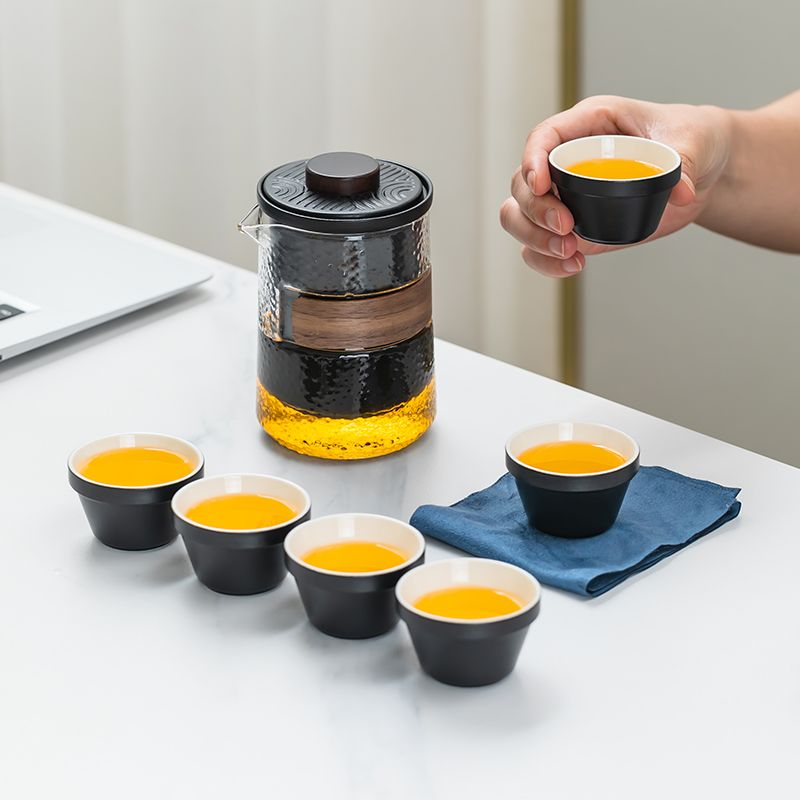 Kit de viagem com conjunto de cerâmica, xícara de chá de vidro, estilo chinês, conjunto completo, organizador, ideal para camping, simples e resistente ao calor._voghion.com