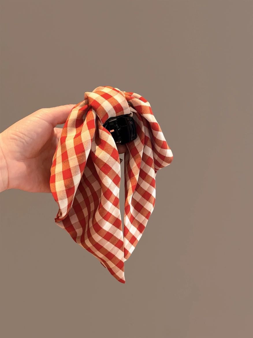 Pinza per capelli con fiocco orecchie coniglio rosso a quadri donna_voghion.com