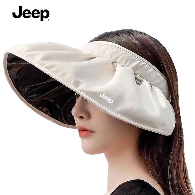 JEEP夏季防晒紫外线遮脸贝壳黑胶遮阳帽子可折叠空顶太阳帽遮阳帽