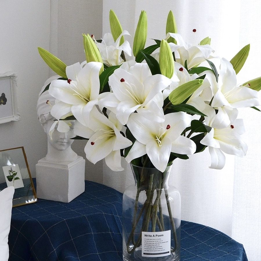 Artificial Wet Look Lily Decorative Silk Flower Wealth-Attracting Arrangement Dining Table Light Luxury High-End_voghion.com