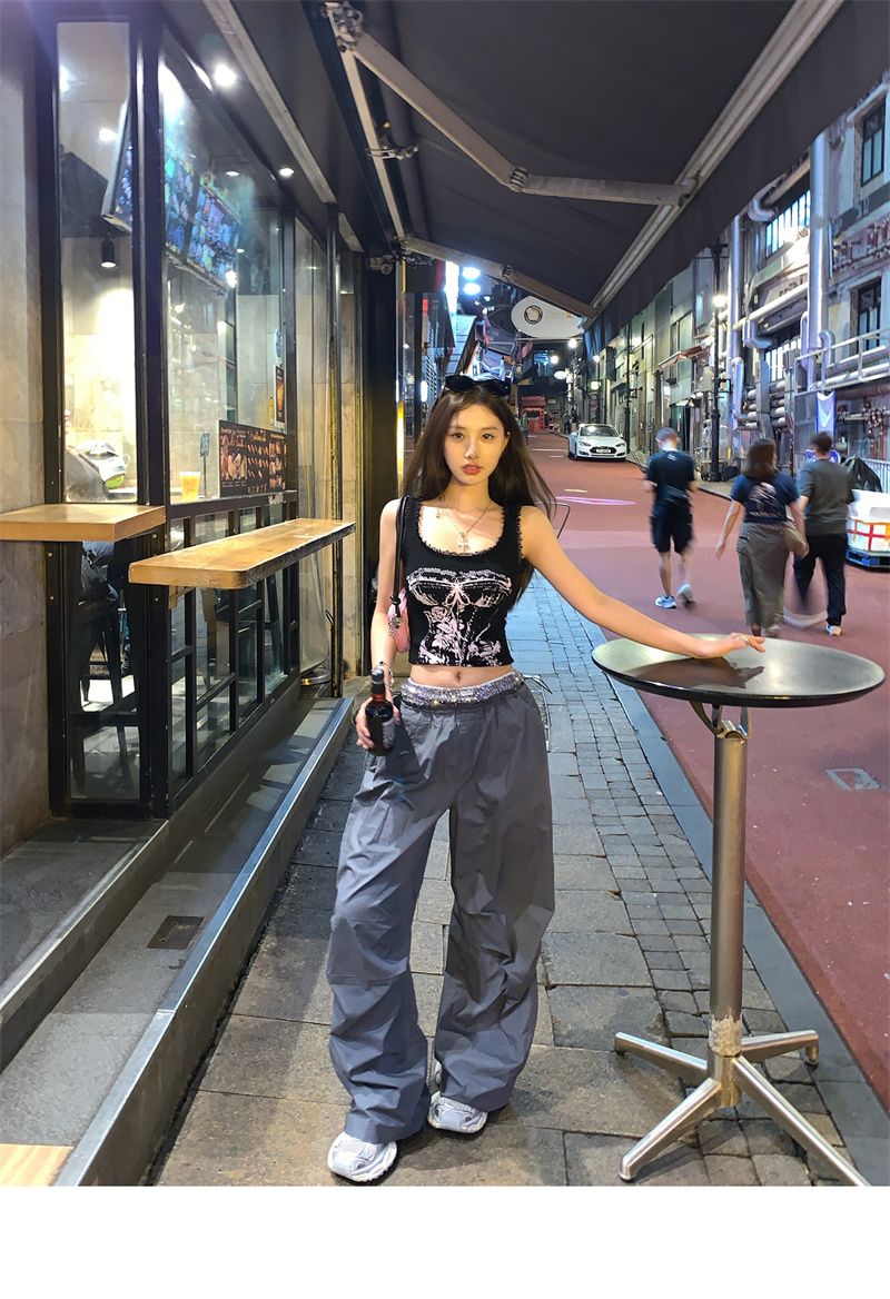 Hot Girl Retro European And American High Street Camisole For Women, Spring/summer Lace Trim Patchwork Slim-fit Short_ecoleips.com