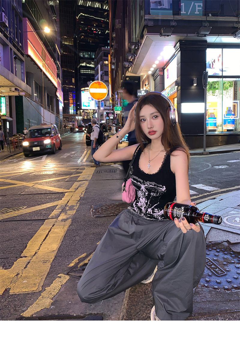 Hot Girl Retro European And American High Street Camisole For Women, Spring/summer Lace Trim Patchwork Slim-fit Short_ecoleips.com