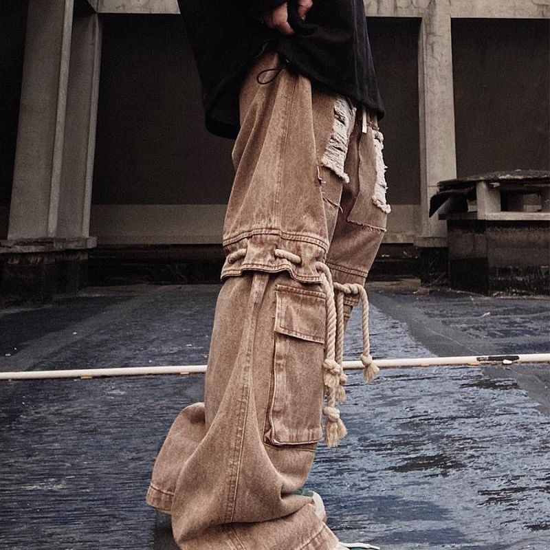 Pantalones vaqueros vintage americanos de estilo hip hop con bolsillos grandes, ropa de trabajo holgada y moderna, pantalones rectos de pierna ancha retro_voghion.com