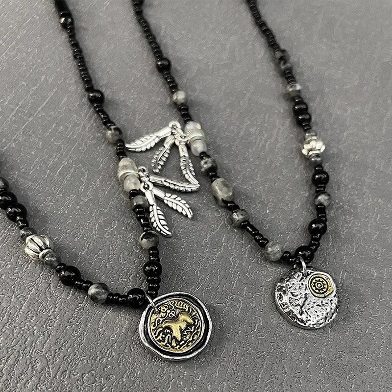 Ethnic Tibetan Amulet Pendant Necklace For Men With Beads_voghion.com