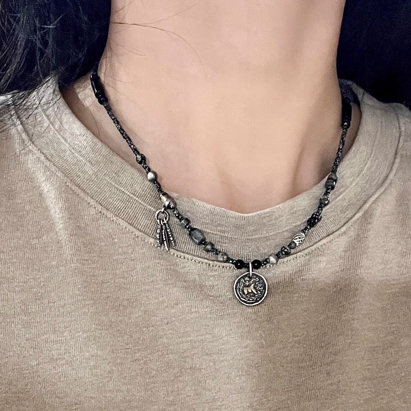 Ethnic Tibetan Amulet Pendant Necklace For Men With Beads_voghion.com