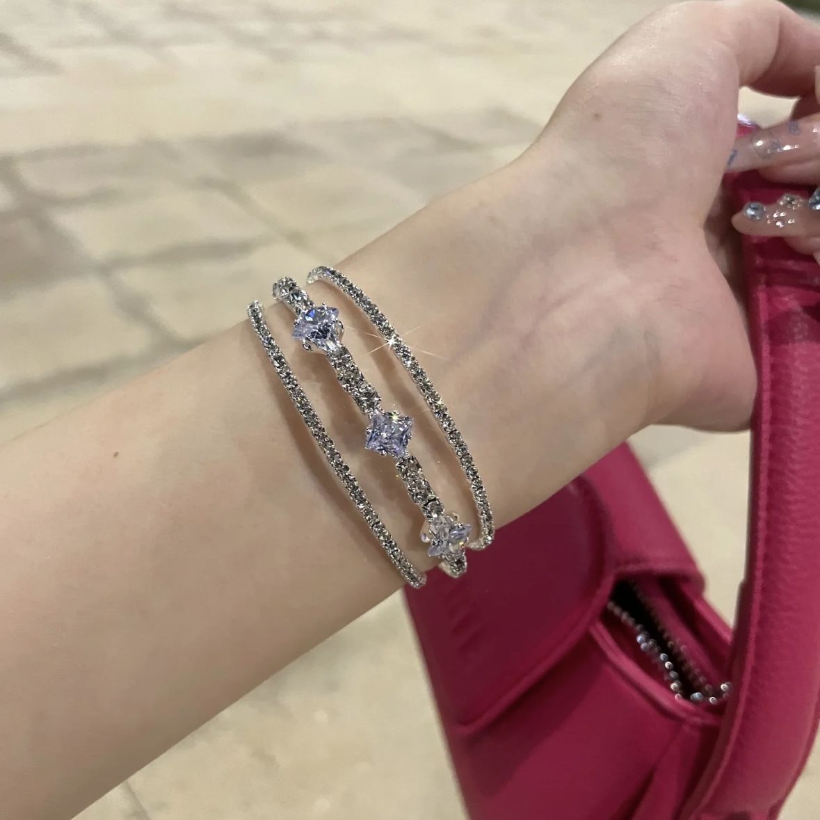 Light Luxury Style Silver Full Diamond Three-layer Bracelet, Summer Niche Exquisite High-end Zircon Jewelry, Simple And_voghion.com