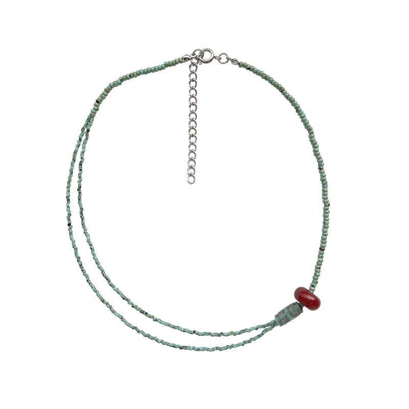 VERB Original Fine Rain Chinese Retro Double-Layer Lake Blue Niche Collarbone Chain Czech Bead Necklace_voghion.com