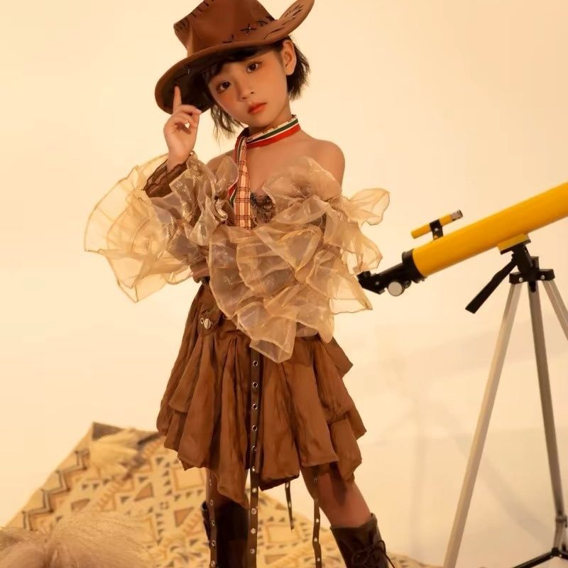 Mädchen Set Western Cowboy Punk Stil Outfit Für Kinder_voghion.com