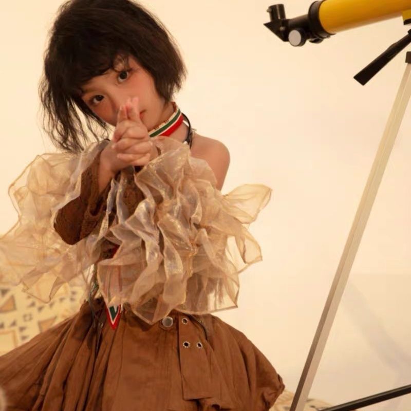 Mädchen Set Western Cowboy Punk Stil Outfit Für Kinder_voghion.com