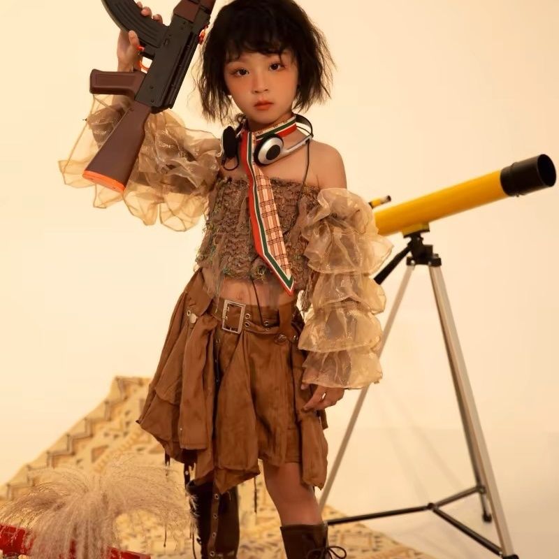 Mädchen Set Western Cowboy Punk Stil Outfit Für Kinder_voghion.com