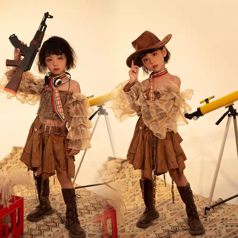 Mädchen Set Western Cowboy Punk Stil Outfit Für Kinder_voghion.com