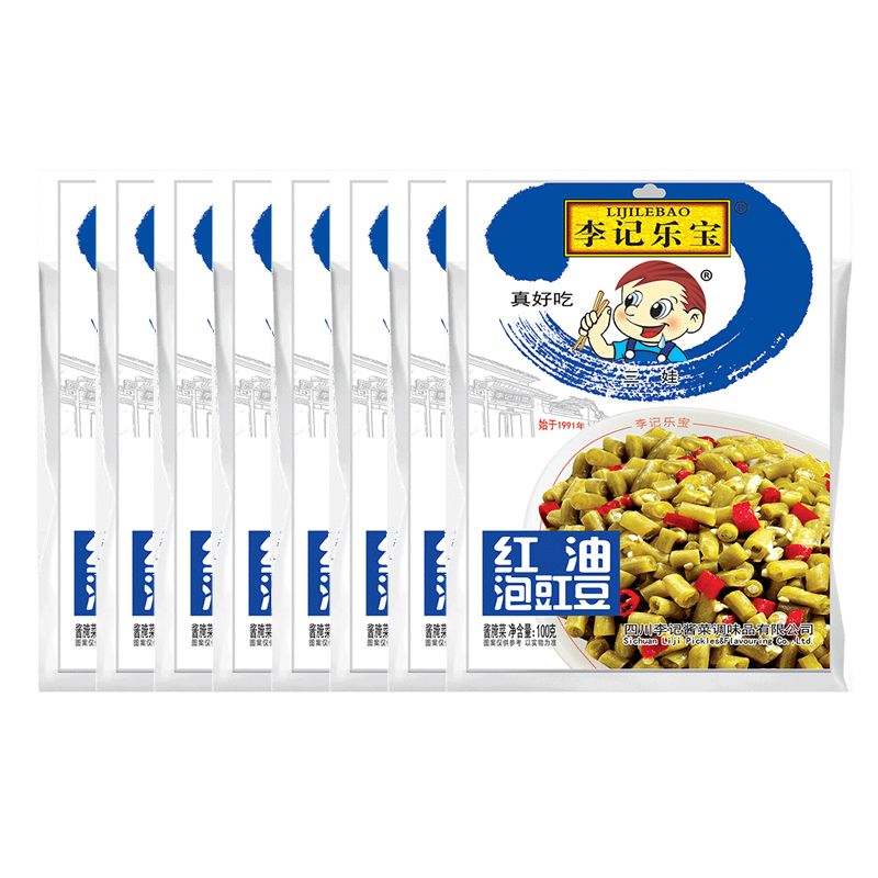 李记乐宝红油泡豇豆100gx8袋
