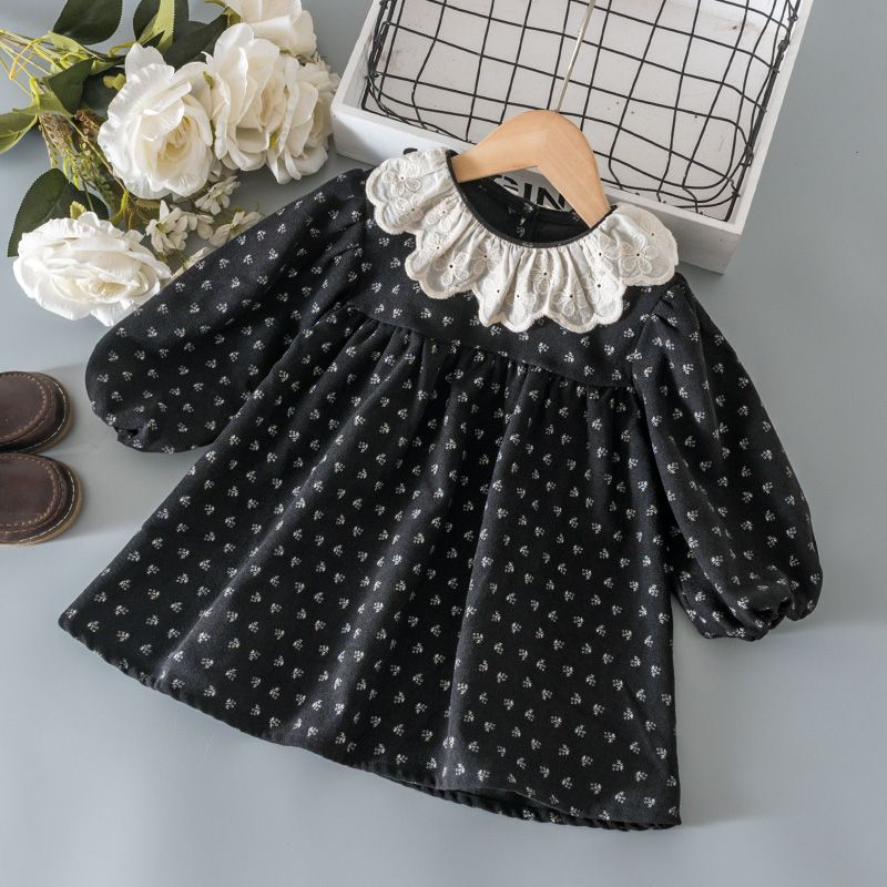 女童秋冬新款罩衣裙2024棉服外穿碎花蕾丝防脏耐脏外穿棉服神器