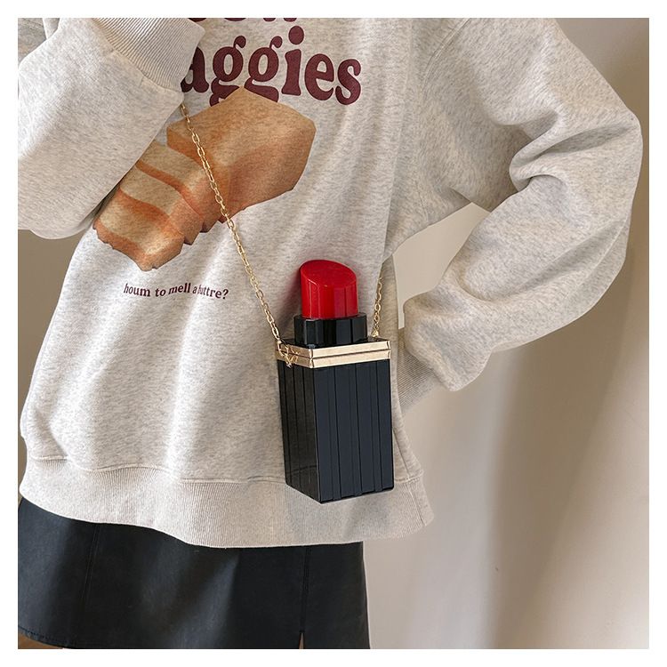 Borsa a tracolla da donna in acrilico personalizzata con rossetto creativo, alla moda, casual, per cellulare, ideale per discoteca e influencer._voghion.com