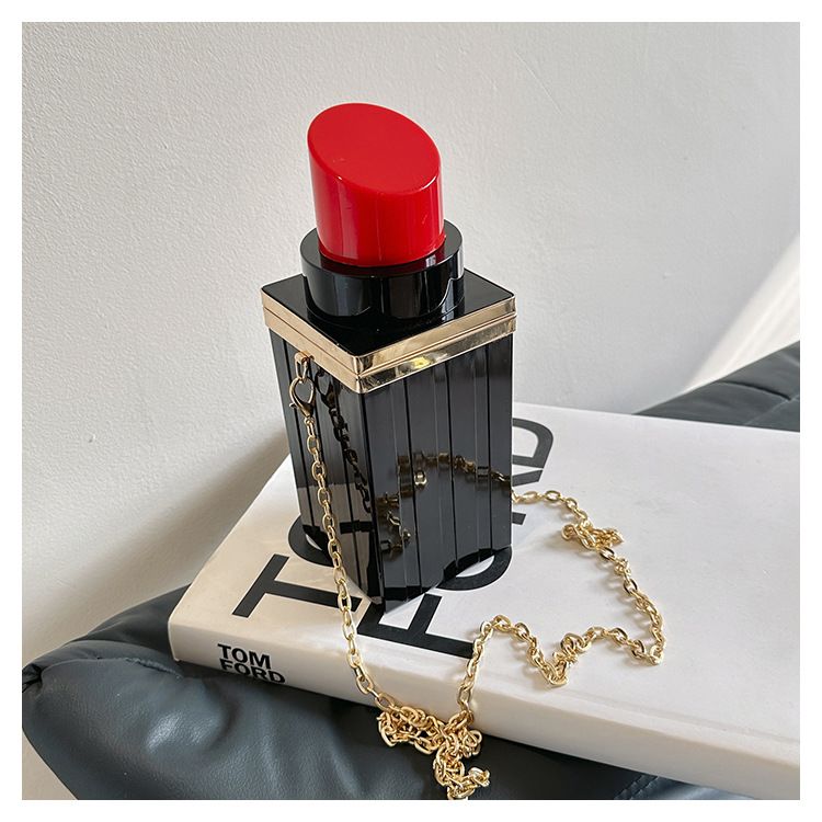 Borsa a tracolla da donna in acrilico personalizzata con rossetto creativo, alla moda, casual, per cellulare, ideale per discoteca e influencer._voghion.com