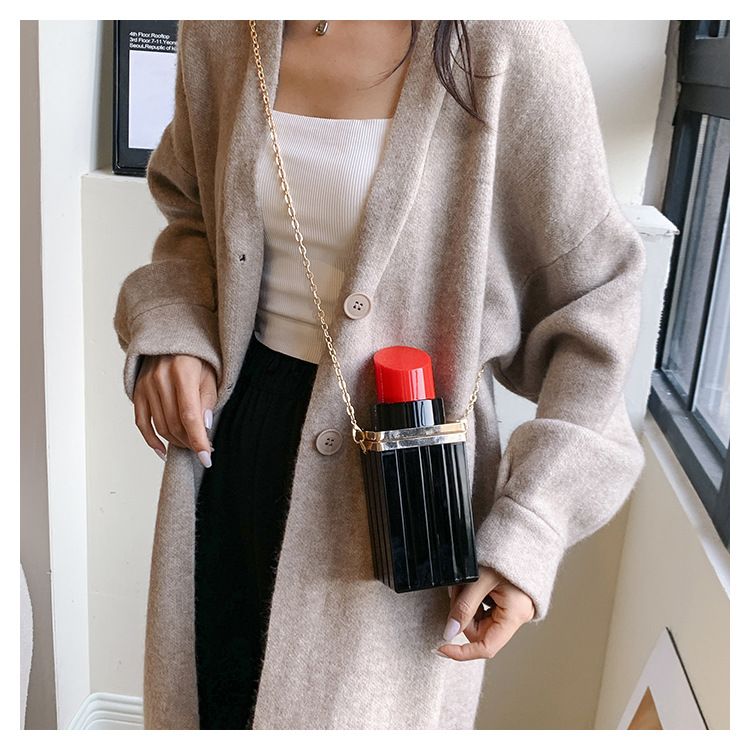 Borsa a tracolla da donna in acrilico personalizzata con rossetto creativo, alla moda, casual, per cellulare, ideale per discoteca e influencer._voghion.com